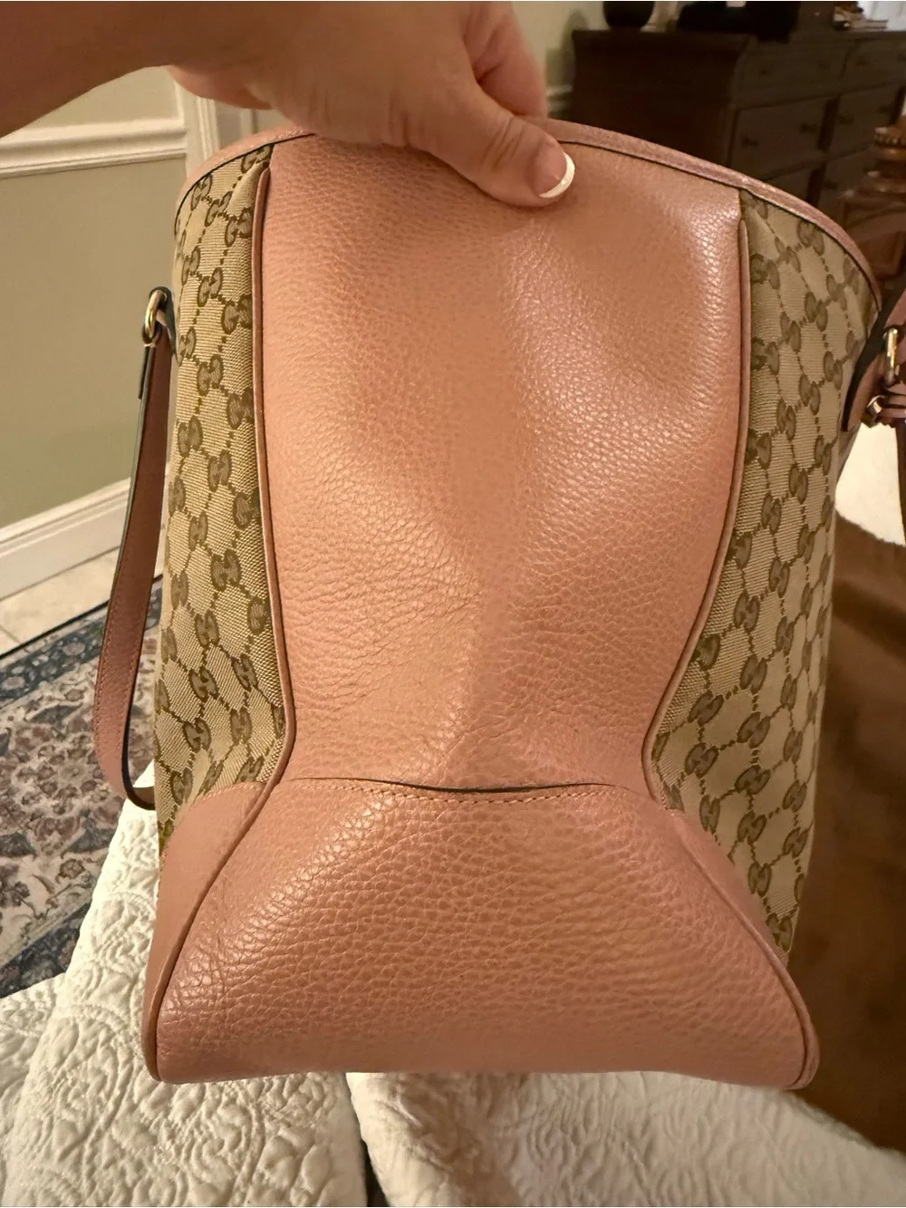 Gucci Bree GG Canvas Tote with Pink Leather Trim
